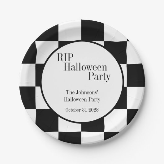 RIP Halloween Black and White Check Party Papieren Bordje (Voorkant)
