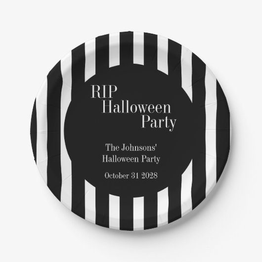 RIP Halloween Black and White Stripe Party Papieren Bordje (Voorkant)