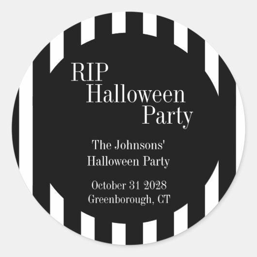 RIP Halloween Black and White Stripe Party Ronde Sticker (Voorkant)