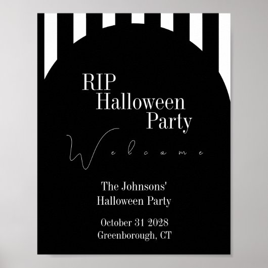 RIP Halloween Black and White Stripe Party Welcome Poster (Voorkant)