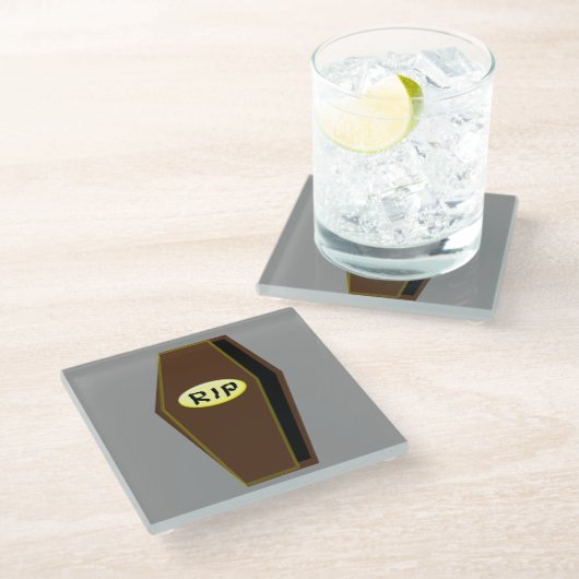RIP Halloween Coffin van Doom Glazen Onderzetter (Schuin)