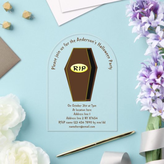 RIP Halloween Coffin van Douane van Doom Acryl Uitnodigingen (Insitu (Huwelijk))