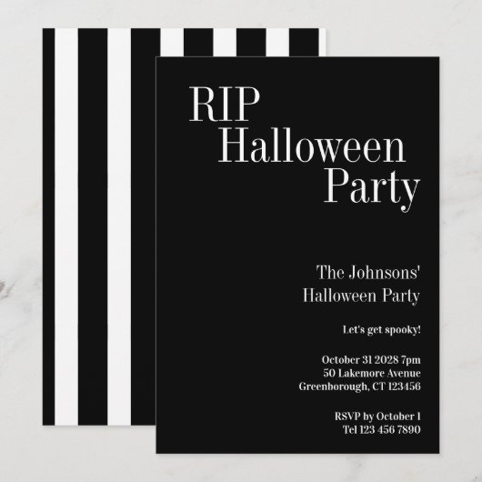 RIP Halloween-feest zwart-wit gestreept Kaart (Voorkant / Achterkant)
