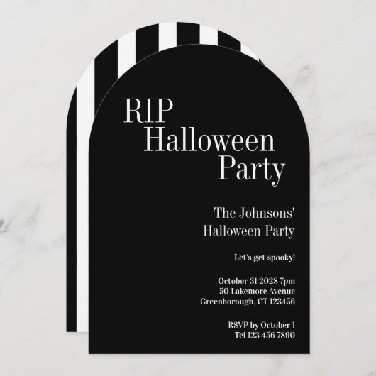 RIP Halloween Party Black and White Stripe Kaart (Voorkant / Achterkant)