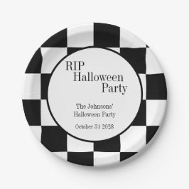 RIP Halloween Zwart en Wit Geruit Feest Papieren Bordje