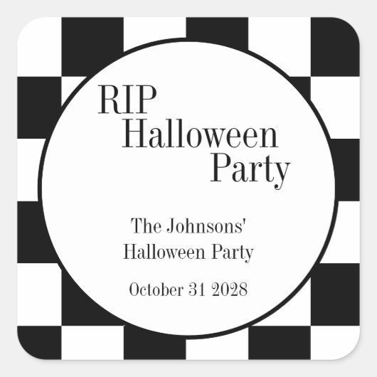 RIP Halloween Zwart en Wit Geruit Feest Vierkante Sticker (Voorkant)