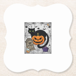 Rip Halloween Zwarte Kat Pompoen Grafsteen Ketel Kartonnen Onderzetters