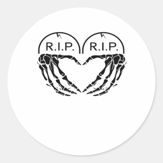 RIP, hartvormig ontwerp gemaakt van grafstenen, en Ronde Sticker (Voorkant)