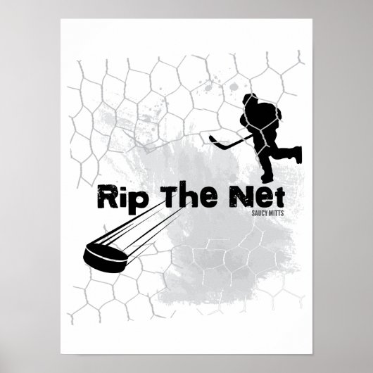 Rip het Net grijze Poster van de Speler Hockey (Voorkant)