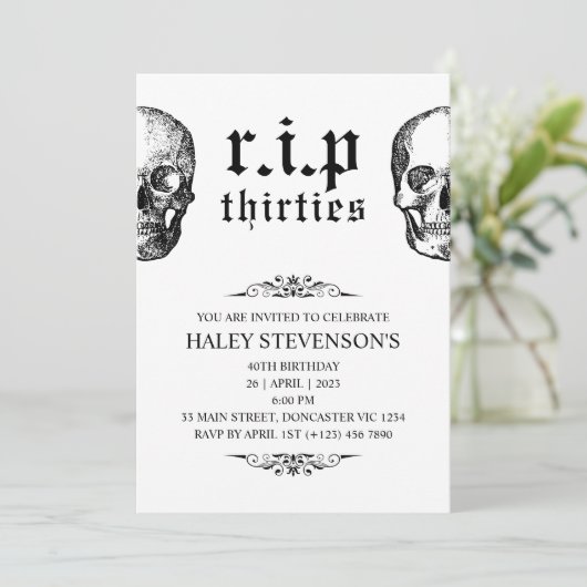 RIP jaren '30 Twenties Funny Funeral Skull 40th Bi Kaart (Staand voorkant)