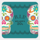 RIP mijn 20ers Aangepaste Leeftijd Suiker Schedels Vierkante Sticker (Voorkant)