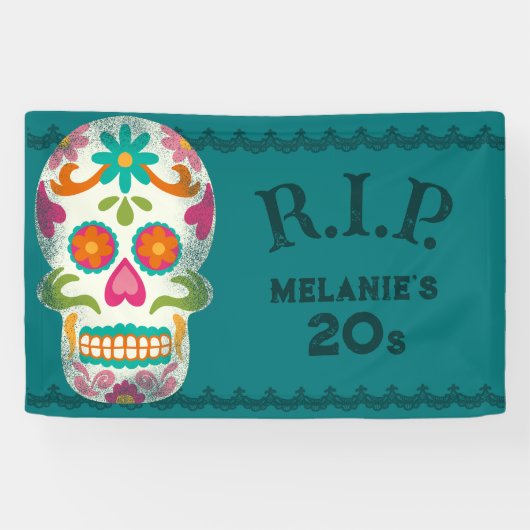 RIP mijn 20s Custom Age Sugar Skull Birthday Spandoek (Horizontaal)