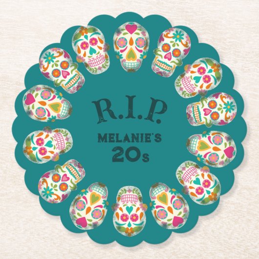 RIP mijn 20s Custom Age Sugar Skulls Verjaardag Kartonnen Onderzetters (Voorkant)