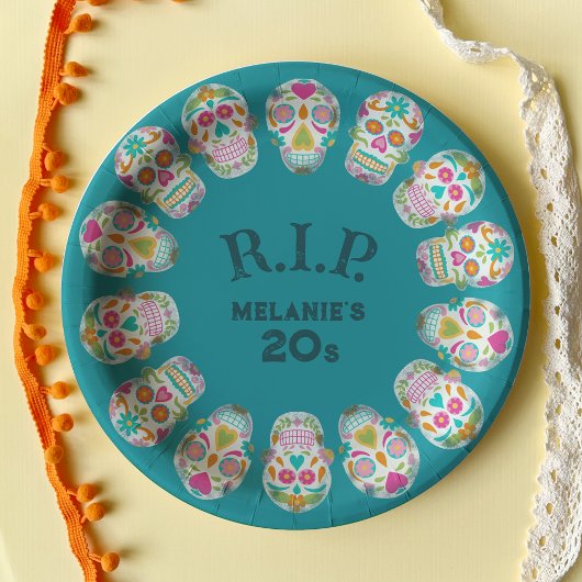 RIP mijn 20s Custom Age Sugar Skulls Verjaardag Papieren Bordje