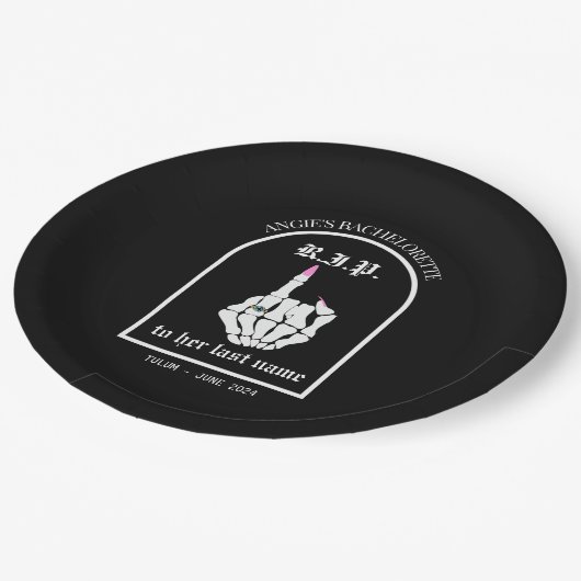 RIP naar haar achternaam Bachelorette Paper Borden Papieren Bordje (Gekanteld)