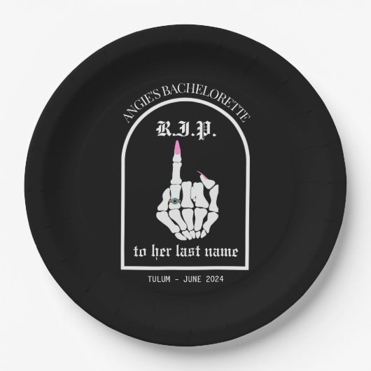 RIP naar haar achternaam Bachelorette Paper Borden Papieren Bordje (Voorkant)