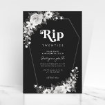 Rip naar mijn twintiger grappig zwart 30ste verjaa kaart<br><div class="desc">Vier uw verjaardag met deze stijlvolle uitnodiging,  met gotische zwart-wit bloemen,  doodskistvormig lijst,  retro typografie en aangepaste details van uw keuze. Voeg eenvoudig uw eigen gegevens toe door op de optie "personaliseren" te klikken.</div>