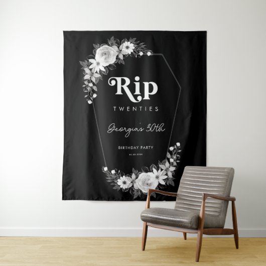 Rip naar mijn twintiger jaren 30e verjaardagsfeest wandkleed (In situ)