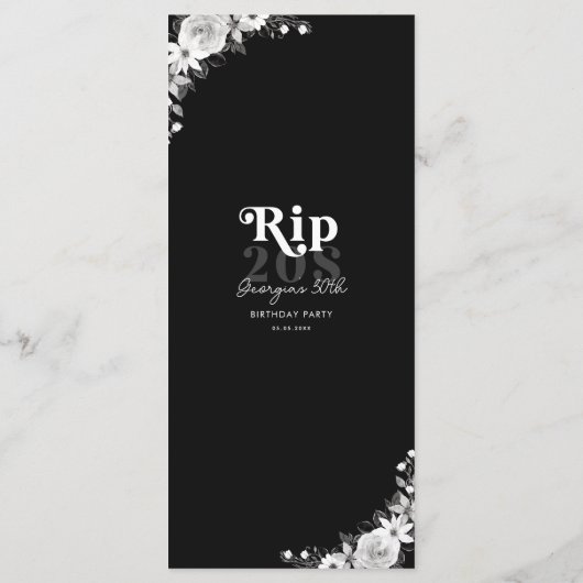 Rip naar mijn twintiger zwart 30ste verjaardagsfee menu (Achterkant)