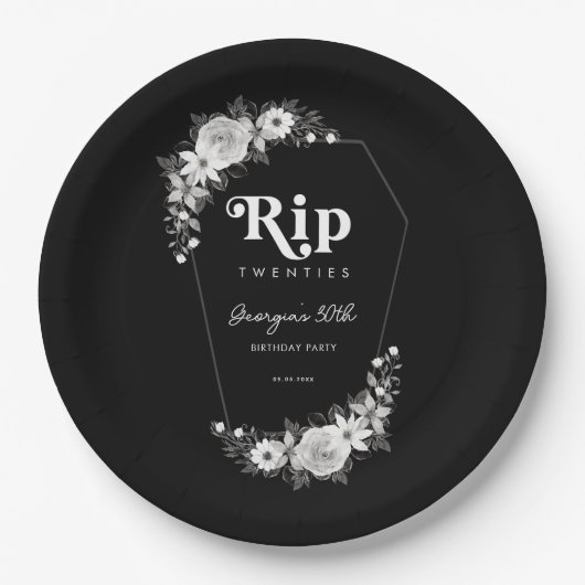 Rip naar mijn twintiger zwart 30ste verjaardagsfee papieren bordje (Voorkant)