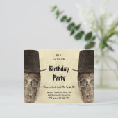 RIP naar zijn 20s Skull Top Hat Sepia  Uitnodiging Briefkaart (Staand voorkant)