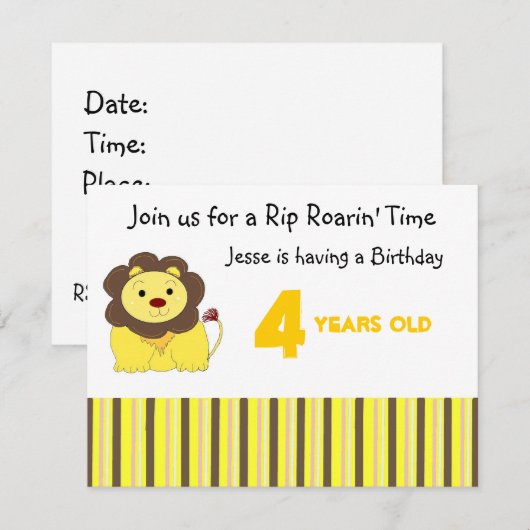 Rip Roarin' Birthday Invitation Kaart (Voorkant / Achterkant)