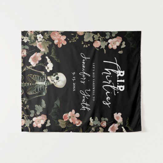 RIP Thirties Skeleton 40th Birthday Party Achtergr Wandkleed (Voorkant (horizontaal))