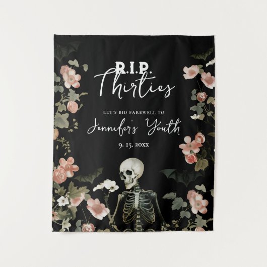 RIP Thirties Skeleton 40th Birthday Party Achtergr Wandkleed (Voorkant)