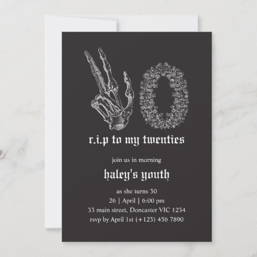 RIP Twenties 20s Skeleton Begrafenis 30e Verjaarda Kaart (Voorkant)