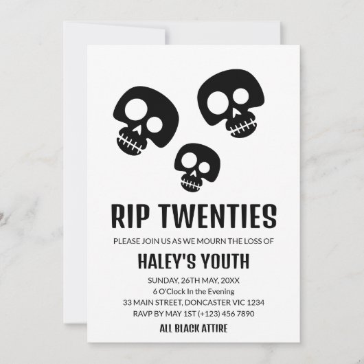 RIP Twenties 20s Skull Grappige Begrafenis 30e Ver Kaart (Voorkant)