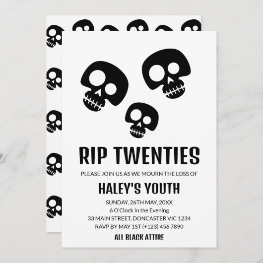 RIP Twenties 20s Skull Grappige Begrafenis 30e Ver Kaart (Voorkant / Achterkant)