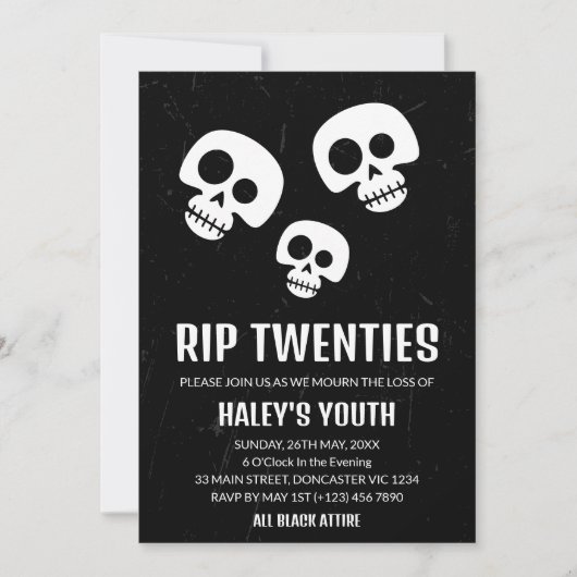 RIP Twenties 20s Skull Grappige Begrafenis 30e Ver Kaart (Voorkant)