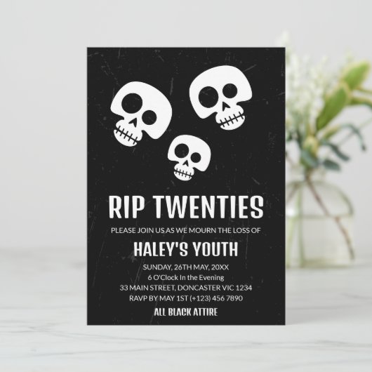RIP Twenties 20s Skull Grappige Begrafenis 30e Ver Kaart (Staand voorkant)