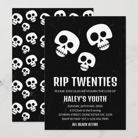 RIP Twenties 20s Skull Grappige Begrafenis 30e Ver Kaart (Voorkant / Achterkant)