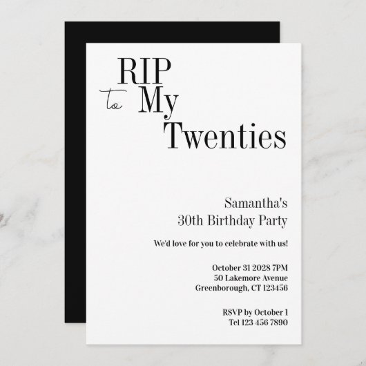 RIP Twenties 30th Birthday Party Minimal Kaart (Voorkant / Achterkant)