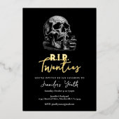 RIP Twenties Black Gold Skull 30e verjaardagsfeest Folie Uitnodiging (Voorkant)