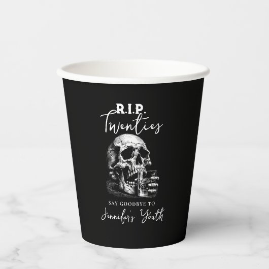 RIP Twenties Black Skull Funny Verjaardagsfeestje Papieren Bekers (Voorkant)