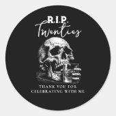 RIP Twenties Black Skull Verjaardag Bedankt Ronde Sticker (Voorkant)