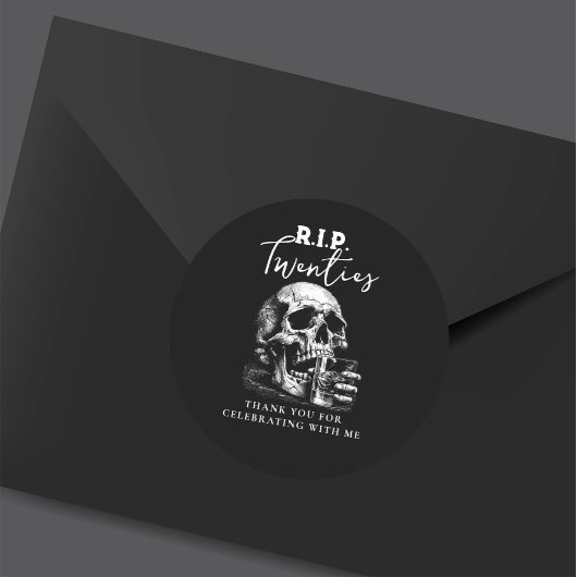 RIP Twenties Black Skull Verjaardag Bedankt Ronde Sticker