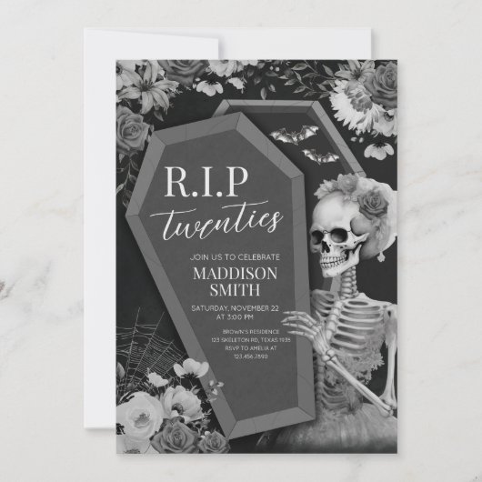 RIP Twenties Bloemenschedel Halloween Verjaardag Kaart (Voorkant)