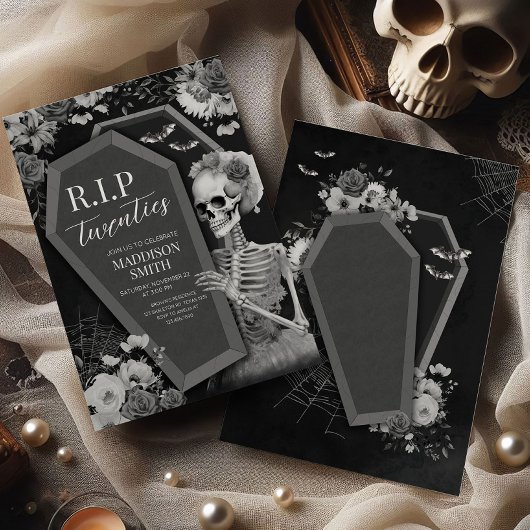 RIP Twenties Bloemenschedel Halloween Verjaardag Kaart