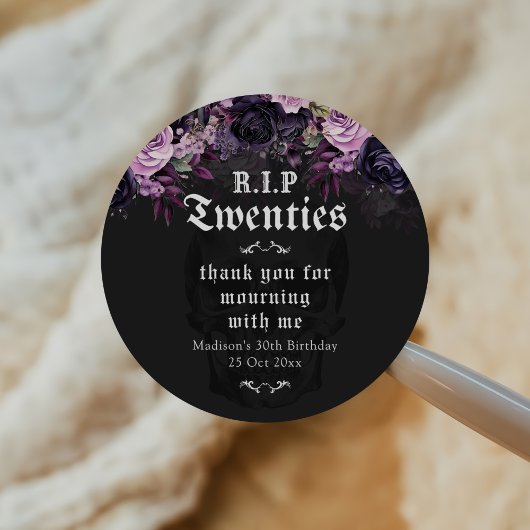 RIP Twenties Floral 30th Birthday Party Ronde Sticker