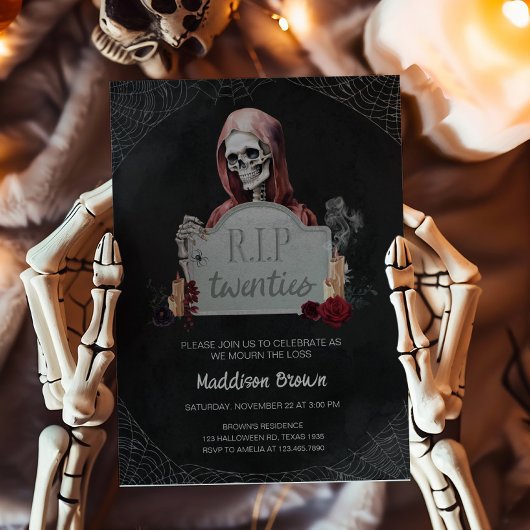 RIP Twenties Skull Halloween Verjaardag Uitnodigin Kaart