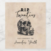 RIP Twenties  Skull Martini Verjaardagsfeest Wijn Etiket (Enkel label)