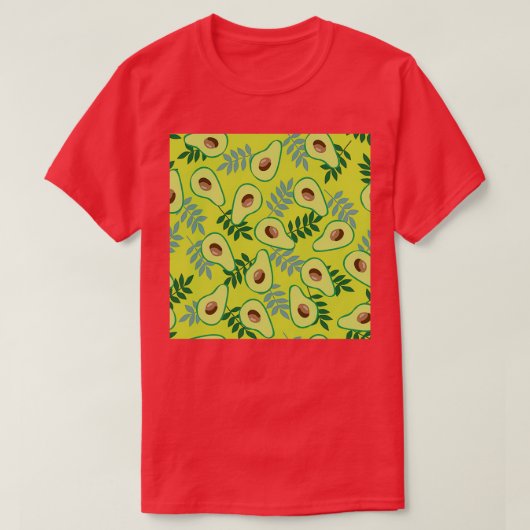 Ripe avocado en bladeren op een lichtgroen t-shirt (Design voorkant)