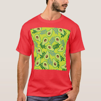 Ripe avocado en bladeren op een lichtgroen t-shirt