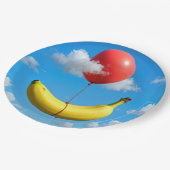 Ripe Banana Floating In Sky with Red Balloon Papieren Bordje (Gekanteld)