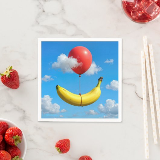 Ripe Banana Floating In Sky with Red Balloon Servet (Insitu)