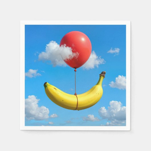 Ripe Banana Floating In Sky with Red Balloon Servet (Voorkant)