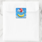 Ripe Banana Floating In Sky with Red Balloon Vierkante Sticker (Tas)